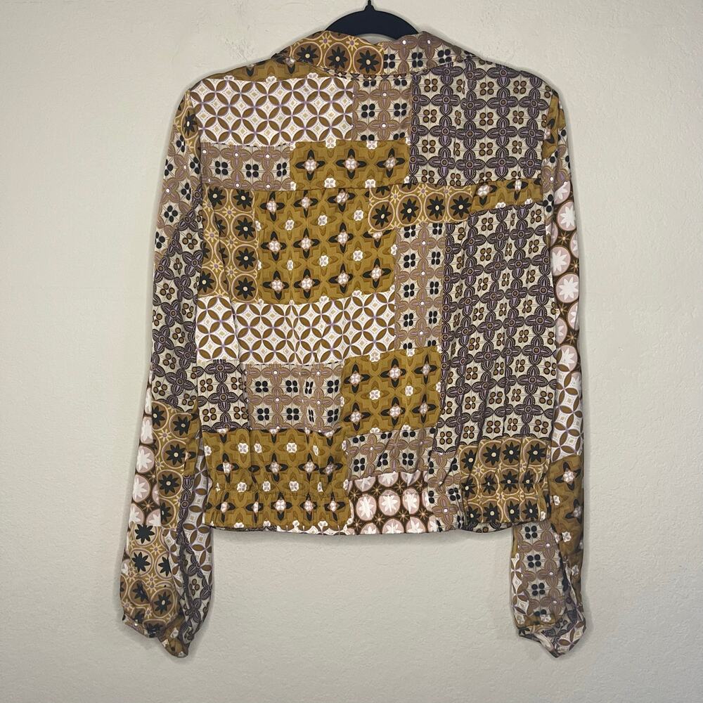 Drew Patchwork Pattern Cropped Long Sleeve Blouse… - image 4